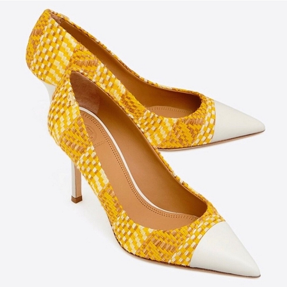 Tory Burch "Penelope" Yellow Textured Woven Cap Toe Pumps | Women's Size 6.5